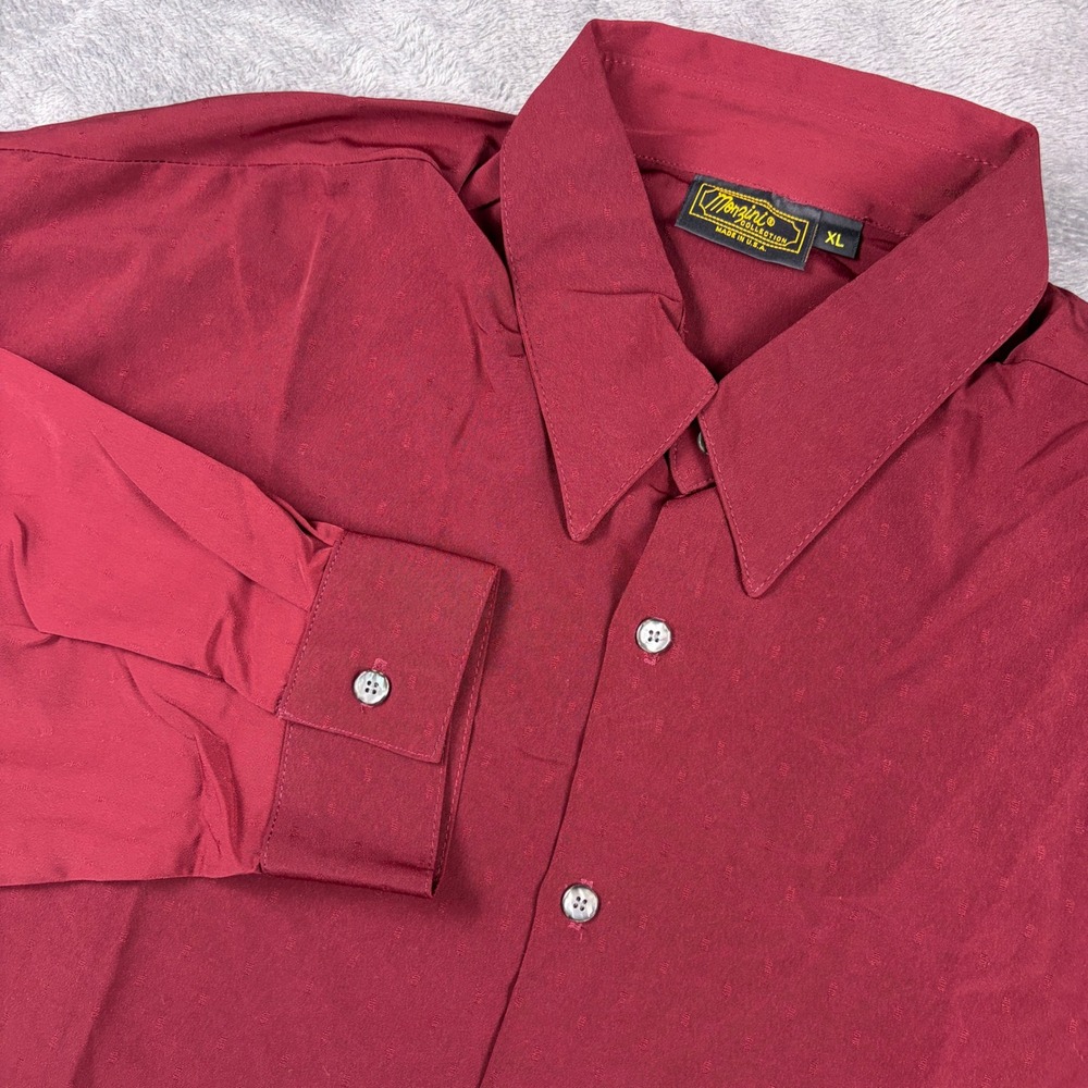 Vintage Monzini Collection Button Up Shirt Men's XL Burgundy Dobby Long Sleeve